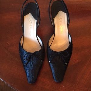 Chanel Slingback Black Pony Hair Suede Pump Heel